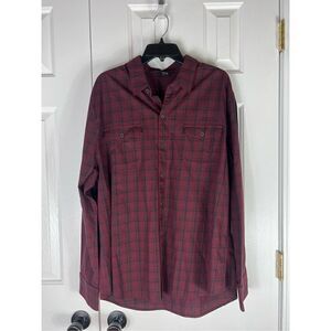 Paige Mens Burgundy Plaid Button Front L/S Casual Shirt Size XL